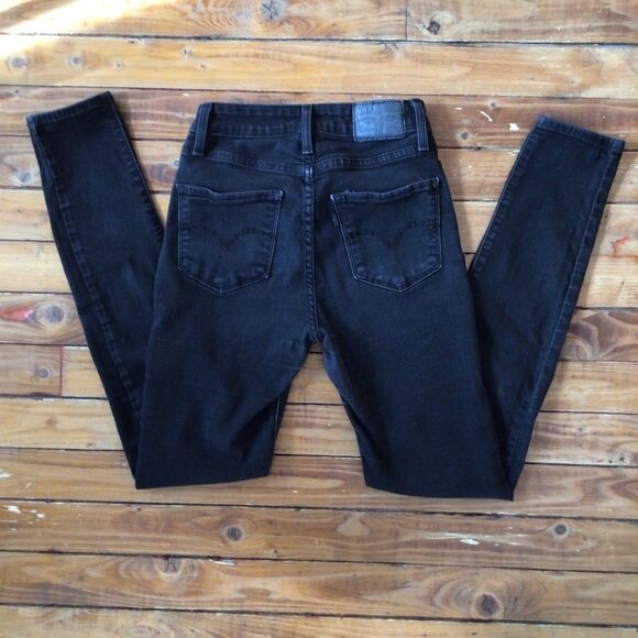 LEVIS 721 black high waisted jeans skinny high-rise filiforme size 25 black - Picture 4 of 10